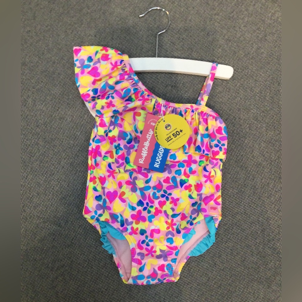 Ruffle Butts One Piece Off the Shoulder One Piece Neon